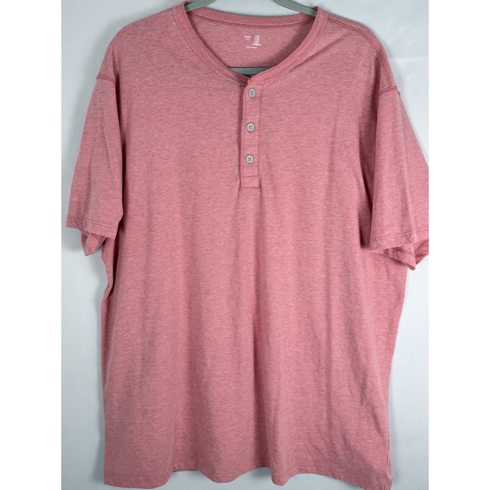 Gap Men's XXL Red Heather Short Sleeve Henley T Shirt 3 Button Casual Tee